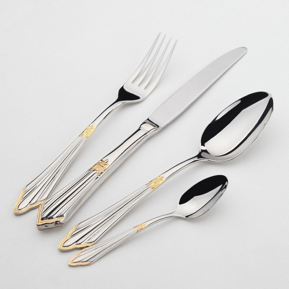 EleganceLux Premium Besteck Set | 24-teilig | Edelstahl Besteck mit Gold-Akzenten | Modern & Zeitlos für Zuhause