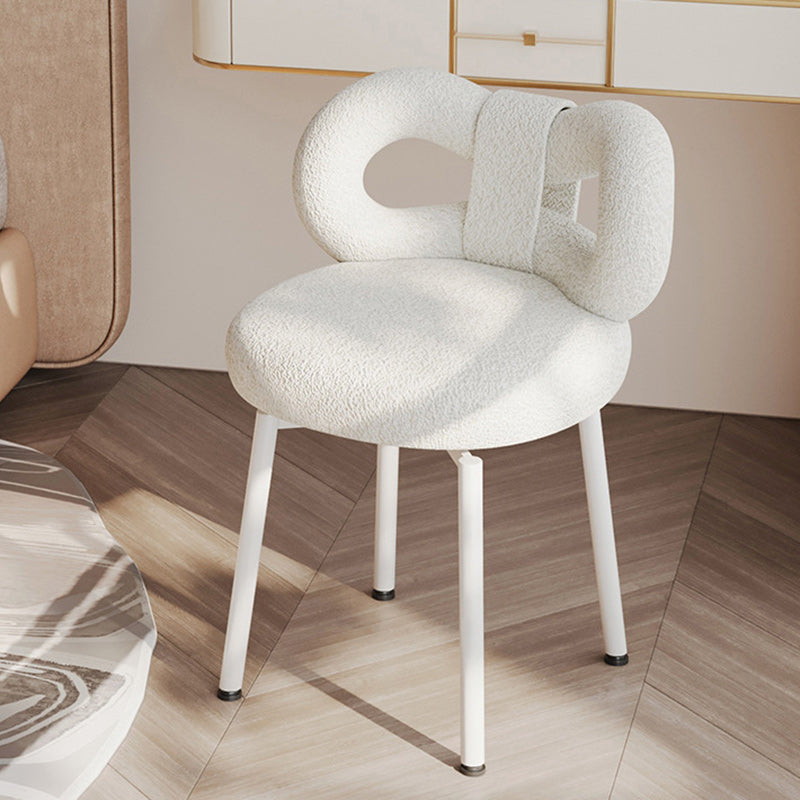 VelvetBow Runde Schminkhocker | Gepolsterte Sitzfläche | Eisenrahmen | Rückenlehne | Stilvoll für Schlafzimmer