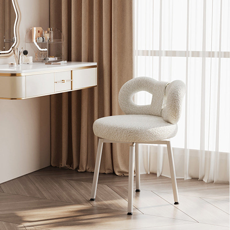 VelvetBow Runde Schminkhocker | Gepolsterte Sitzfläche | Eisenrahmen | Rückenlehne | Stilvoll für Schlafzimmer