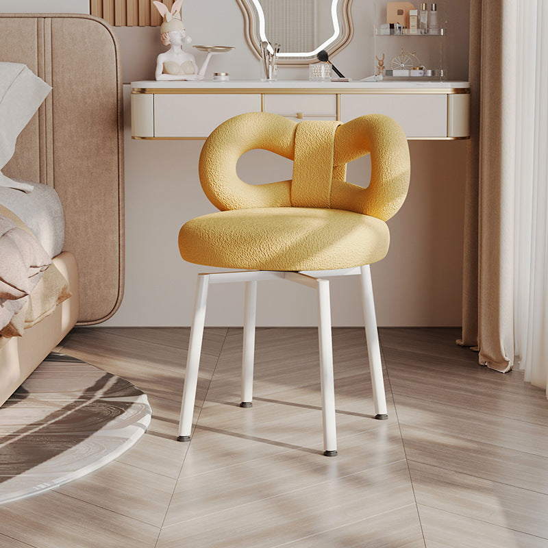 VelvetBow Runde Schminkhocker | Gepolsterte Sitzfläche | Eisenrahmen | Rückenlehne | Stilvoll für Schlafzimmer