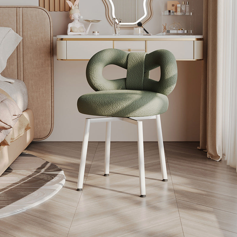 VelvetBow Runde Schminkhocker | Gepolsterte Sitzfläche | Eisenrahmen | Rückenlehne | Stilvoll für Schlafzimmer