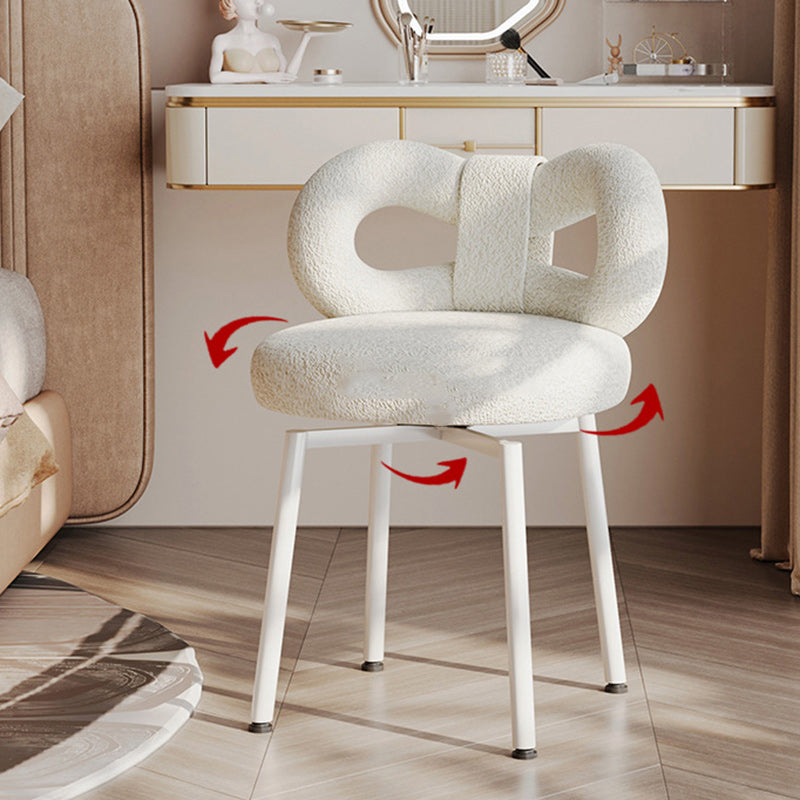 VelvetBow Runde Schminkhocker | Gepolsterte Sitzfläche | Eisenrahmen | Rückenlehne | Stilvoll für Schlafzimmer