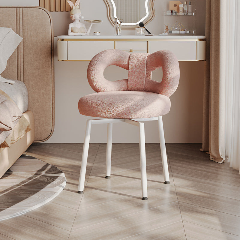 VelvetBow Runde Schminkhocker | Gepolsterte Sitzfläche | Eisenrahmen | Rückenlehne | Stilvoll für Schlafzimmer