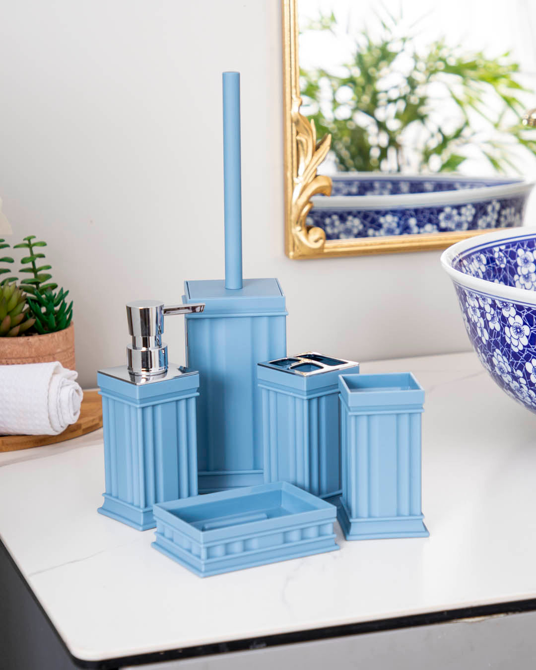 Azulene 5-teiliges Badezimmer-Set | Elegantes Design | Praktisch & Modern | Blau