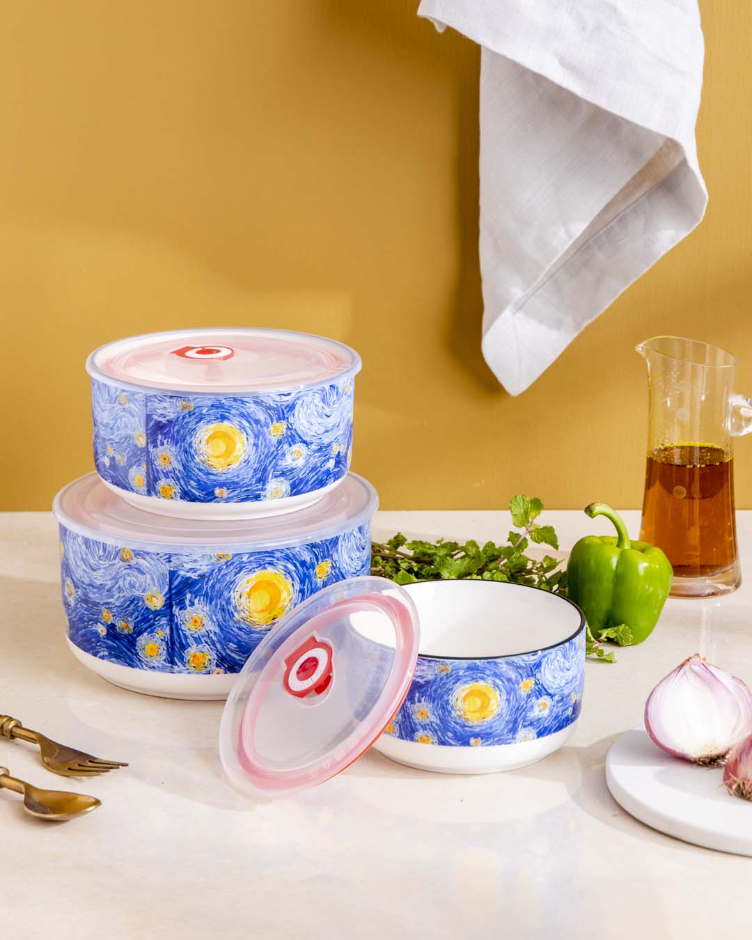 SkySeal Luftdichte Servierschüsseln | Set von 3 | Stapelbar | Frischhaltefunktion