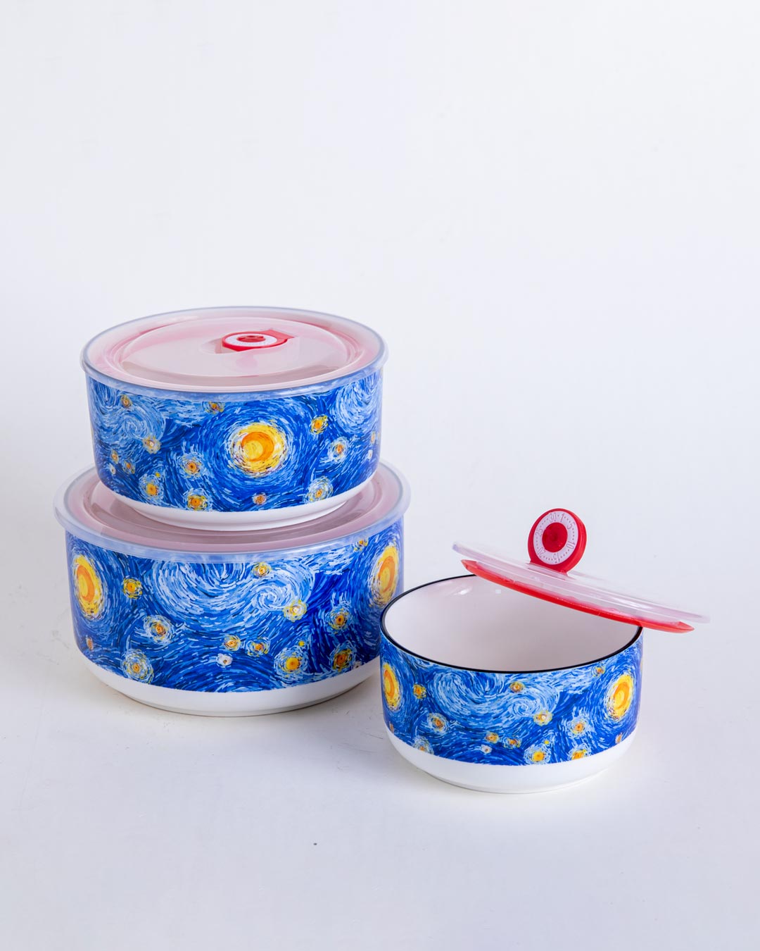 SkySeal Luftdichte Servierschüsseln | Set von 3 | Stapelbar | Frischhaltefunktion