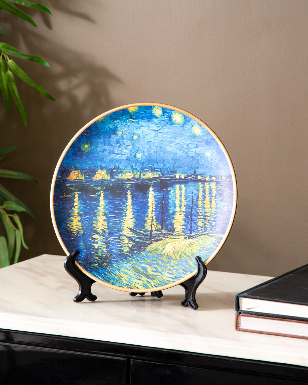 Rhonovia 'Sternennacht über der Rhône' Dekoteller | Vincent van Gogh Ölgemälde | Hochwertiges Porzellan | 10 Zoll Wanddeko