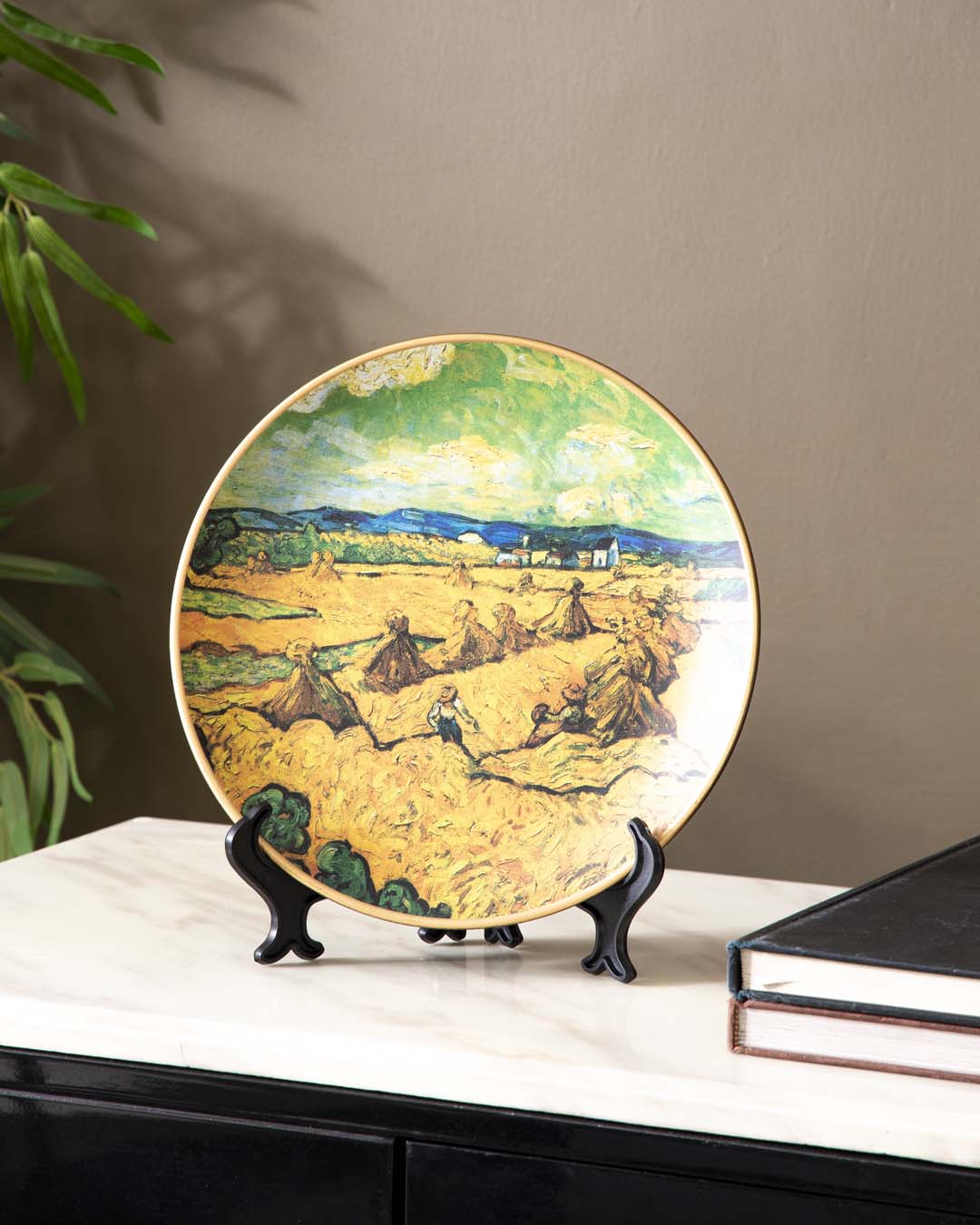 Artovian 'Weizenfelder mit Schnitter' Dekoteller | Vincent van Gogh Ölgemälde | Hochwertiges Porzellan | 10 Zoll Wanddeko