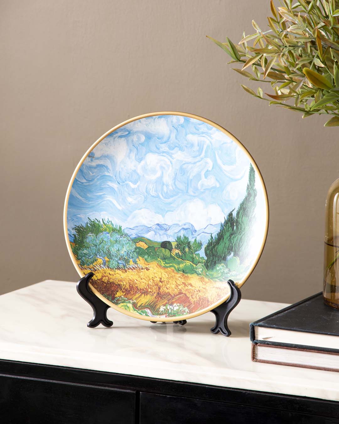 Artcyra 'Weizenfeld mit Zypressen' Dekoteller | Vincent van Gogh Ölgemälde | Hochwertiges Porzellan | 10 Zoll Wanddeko