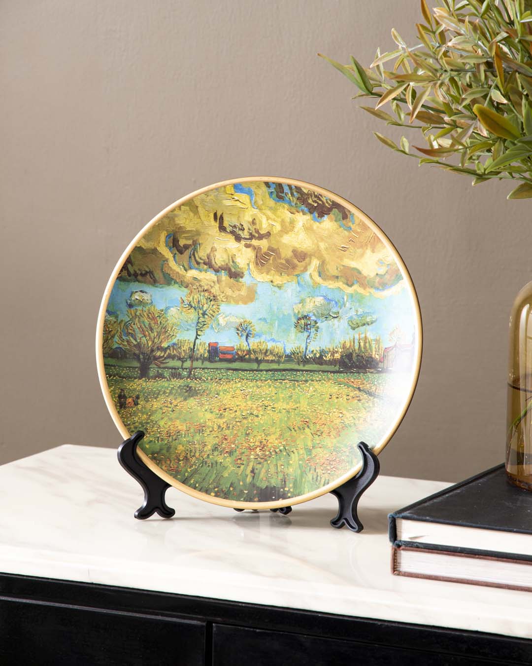 Stormiona 'Blume unter stürmischem Himmel' Dekoteller | Vincent van Gogh Ölgemälde | Hochwertiges Porzellan | 10 Zoll Wanddeko