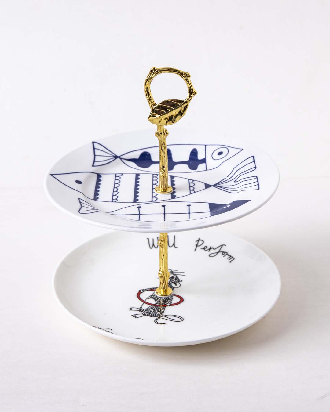 AquaTier 2-stöckiger Kuchenständer im Fischdesign | Dekorativer Servierständer | Perfekt für Kuchen & Gebäck