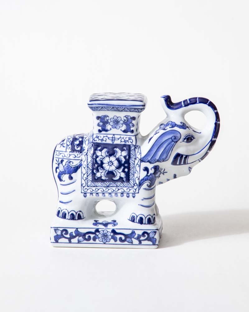 Elephoria Handbemalter Vintage Elefant | Blau-Weißes Deko-Highlight | Exklusive Tischdekoration für Zuhause