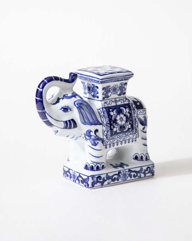 Elephoria Handbemalter Vintage Elefant | Blau-Weißes Deko-Highlight | Exklusive Tischdekoration für Zuhause