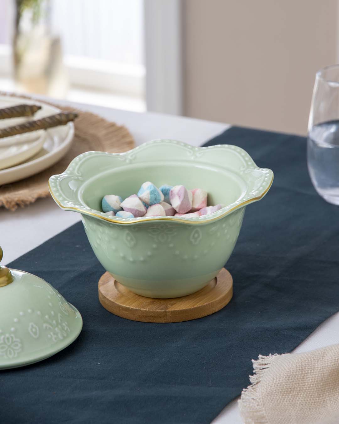 Zelovara Wellenrand Süßigkeiten-Glas | Buffet-Design | Hochwertiges Glas | Ideal für Süßigkeiten, Snacks und Dekoration