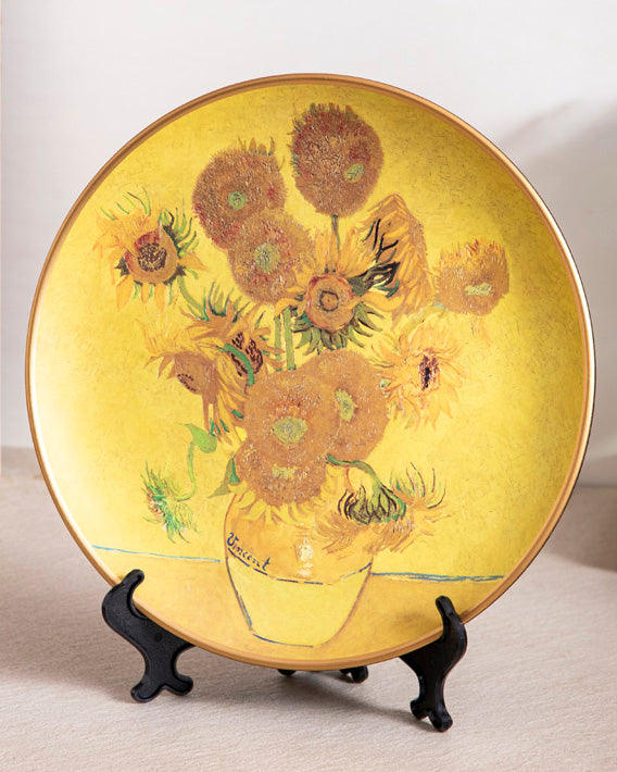 Floravien 'Sonnenblumen' Dekoteller | Vincent van Gogh Ölgemälde | Hochwertiges Porzellan | 10 Zoll Wanddeko