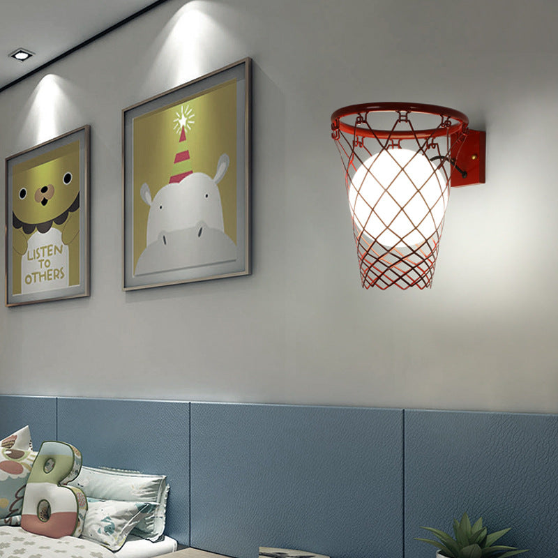 Slamora Kinder Wandleuchte | Basketballkorb Design | Glas & Metall | Art Déco Stil | Schlafzimmerlicht