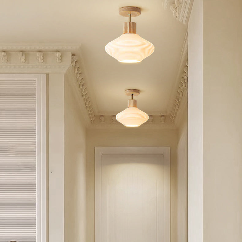 GlowLoom Nordic Oval Deckenleuchte | Holzstreifen Glasdesign | Halbrunde LED Lampe | Moderne Beleuchtung