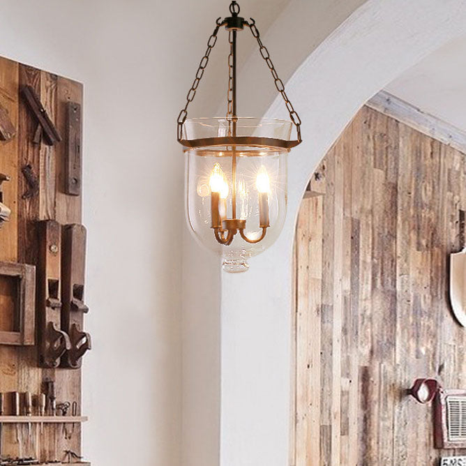 RusticaLume Kronleuchter | Runde Glaslaterne | Rustikales Design | 3-flammig | Wohnzimmer-Beleuchtung