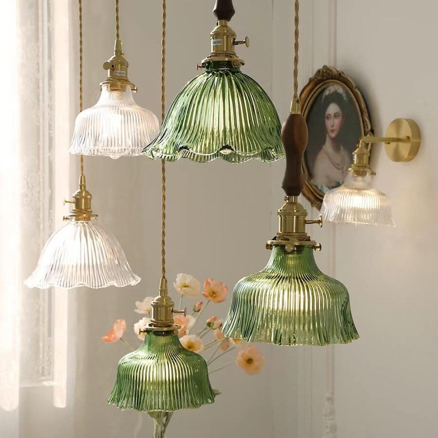 OrnaLite Nordic Pendelleuchte | Kupfer & Walnussholz | Blütendesign | Minimalistischer Stil