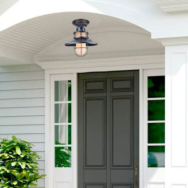 AquaGleam Außen Deckenleuchte | Wasserdicht | Frostglas & Eisen | Semi-Aufbau-Montage