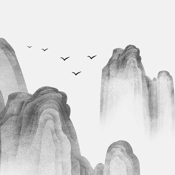 MountainGlow Chinesische Wandleuchte | 3D-Resin-Bergskulptur & Acryl | Runde LED-Lampe | Klassisches Design für Wohnzimmer & Flur