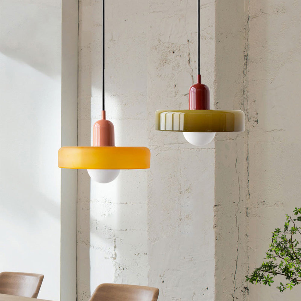 BauArt Pendelleuchte aus farbigem Glas | Elegante Hängeleuchte im Bauhaus-Stil | Designlampe für Wohnzimmer & Esszimmer