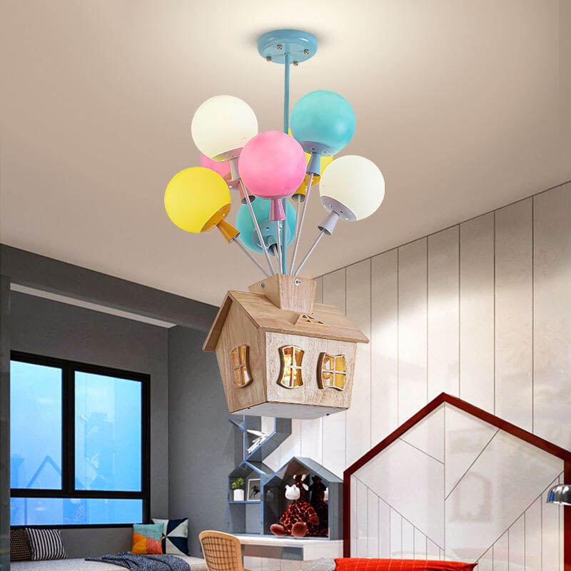 Ballux Kronleuchter | Kreatives Ballon-Design | Eisen, Holz & Glas | 9-flammig | Schlafzimmer-Beleuchtung