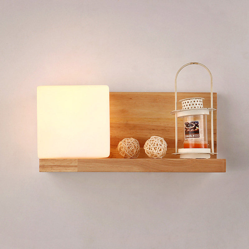 ZenSquare Wandlampe | Japanisches Minimalistisches Design | Holz & Glas | 1-Licht