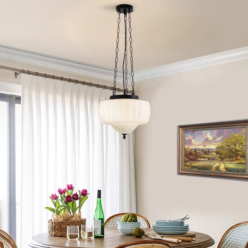 Creamora Pendelleuchte | Modernes Laternen-Design | Eisen & Glas | 3-flammige Beleuchtung für Wohnzimmer