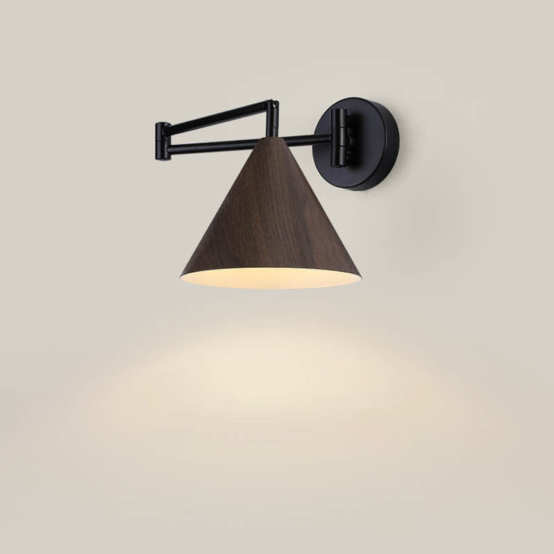 LumoNordic Minimalist Cone Swing Arm LED Wandlampe | Holzmaserung | Flexibler Schwenkarm | Stimmungslicht | Deko für Zuhause