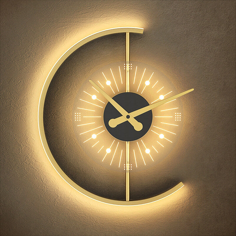 LumeClock LED Wandleuchte | Kreatives Uhrendesign | Goldrahmen | Stimmungsvolle Beleuchtung für Wohnzimmer