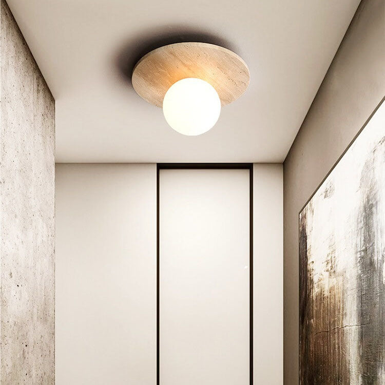 TravertiLux Runde Travertin Deckenleuchte | Vintage Design | Flächenbündige Montage | Ideal für Flur