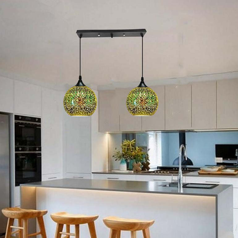 ElysianSpark 3D Creative LED Kronleuchter | 2/3 Lichter | Feuerwerksglas-Dome | Modernes Design | Stimmungslicht für Zuhause