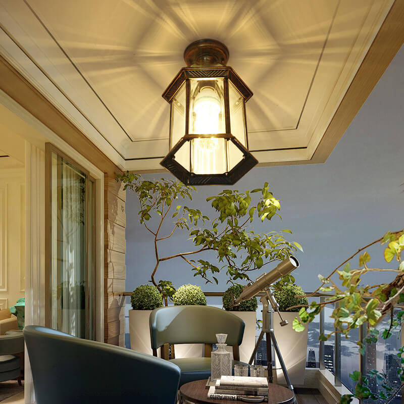 HexaLux Außenlaterne Deckenleuchte | Wasserdicht | Hexagonales Design | Semi-Aufbau-Montage