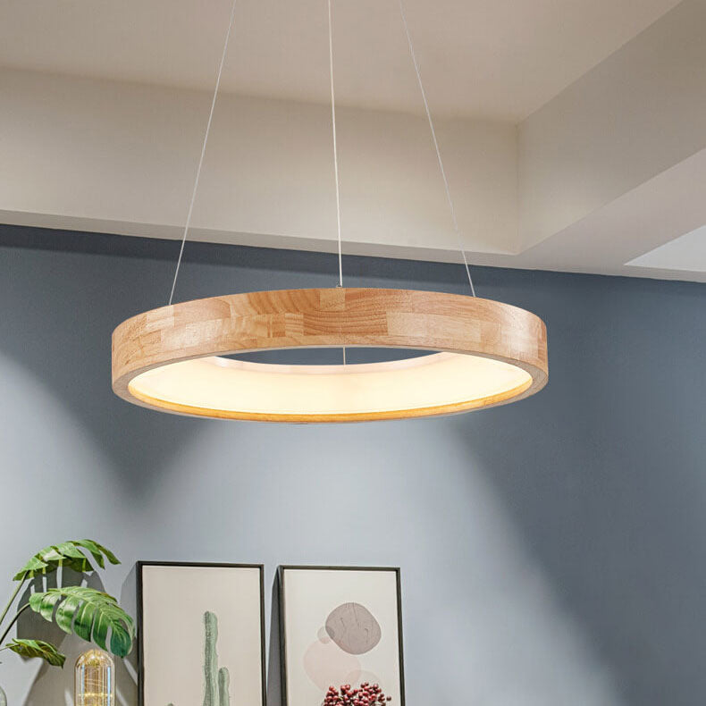 ZenCircle Japanischer LED Kronleuchter | Minimalistisches Design | Holzring | Dimmbar
