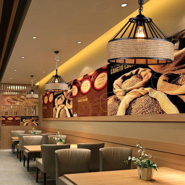 LumeLash Vintage Hängeleuchte | Rustikales Eisen & Hanfseil Design | 1-Flammige Pendelleuchte für Wohnzimmer