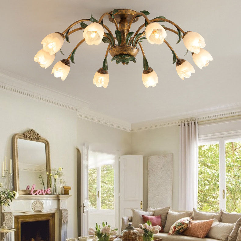LuminBloss Rustikale Deckenleuchte | Blumen-Design aus Eisen & Glas | 6/8/10 Flammen | Für Wohnzimmer & Essbereich