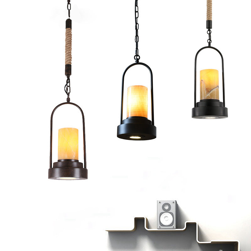 HempCandle Industrielle Pendelleuchte | Vintage Seil-Design | 1-flammige LED-Hängeleuchte | Rustikaler Stil