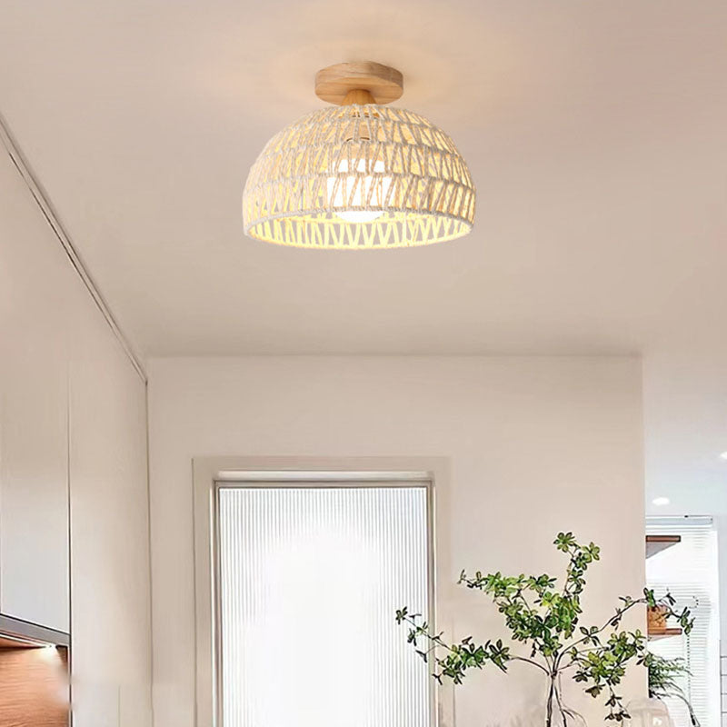 Rattana Deckenleuchte | Japanisches Design | Halbrundes Holz & Rattan | Beleuchtung für Wohnzimmer