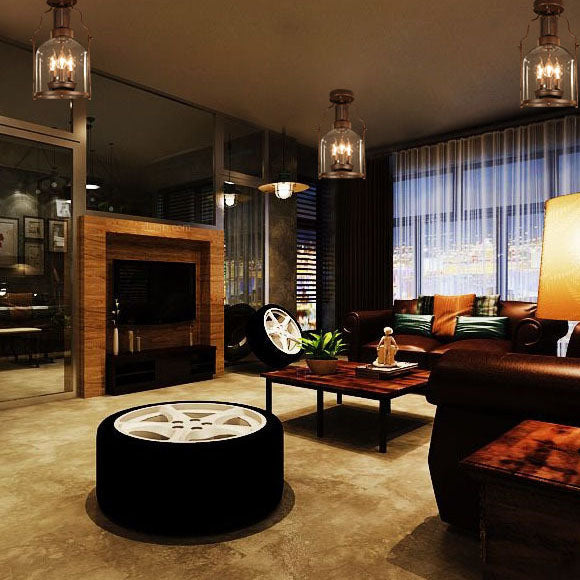 LumoForge Antike Eisen-Glas-Laternen-Deckenleuchte | Vintage 3-Flammig | Semi-Flush Mount