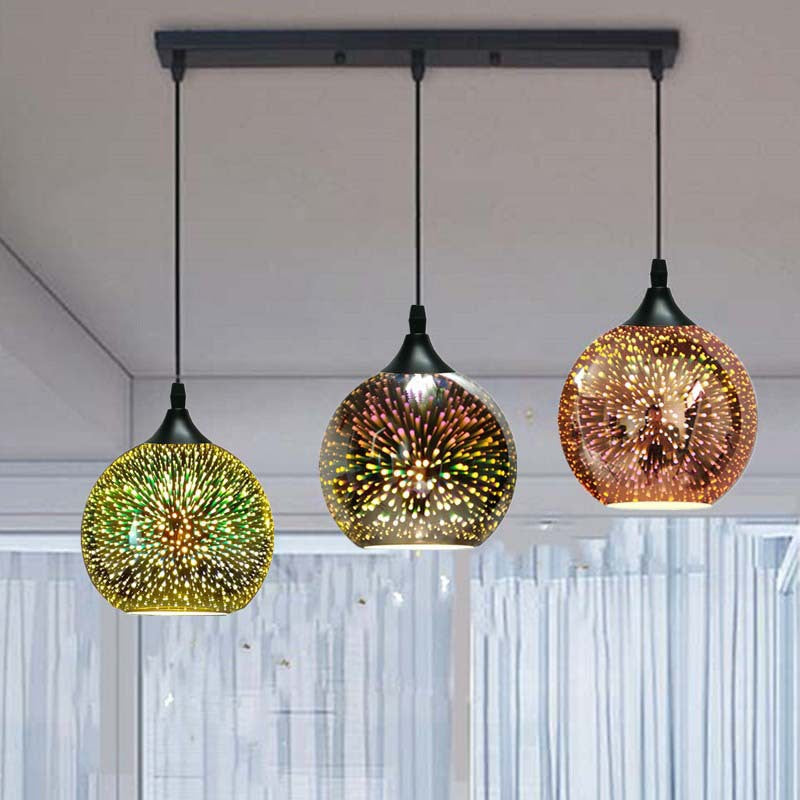 ElysianSpark 3D Creative LED Kronleuchter | 2/3 Lichter | Feuerwerksglas-Dome | Modernes Design | Stimmungslicht für Zuhause