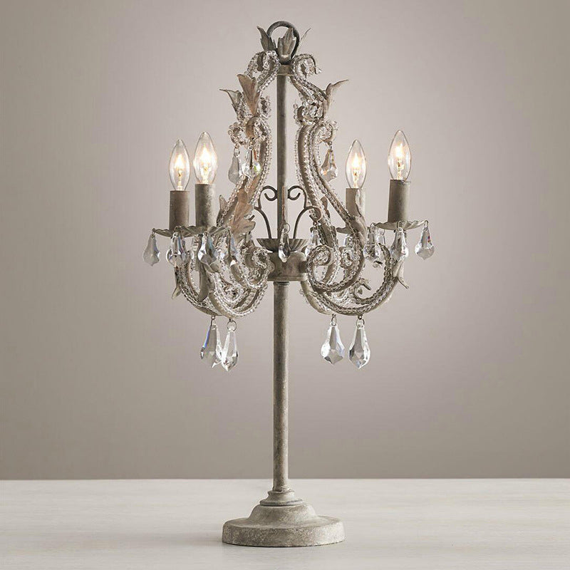 LunaCrest Boho Kristall Tischlampe | Distressed Look | 4-Licht Candelabra für Schlafzimmer