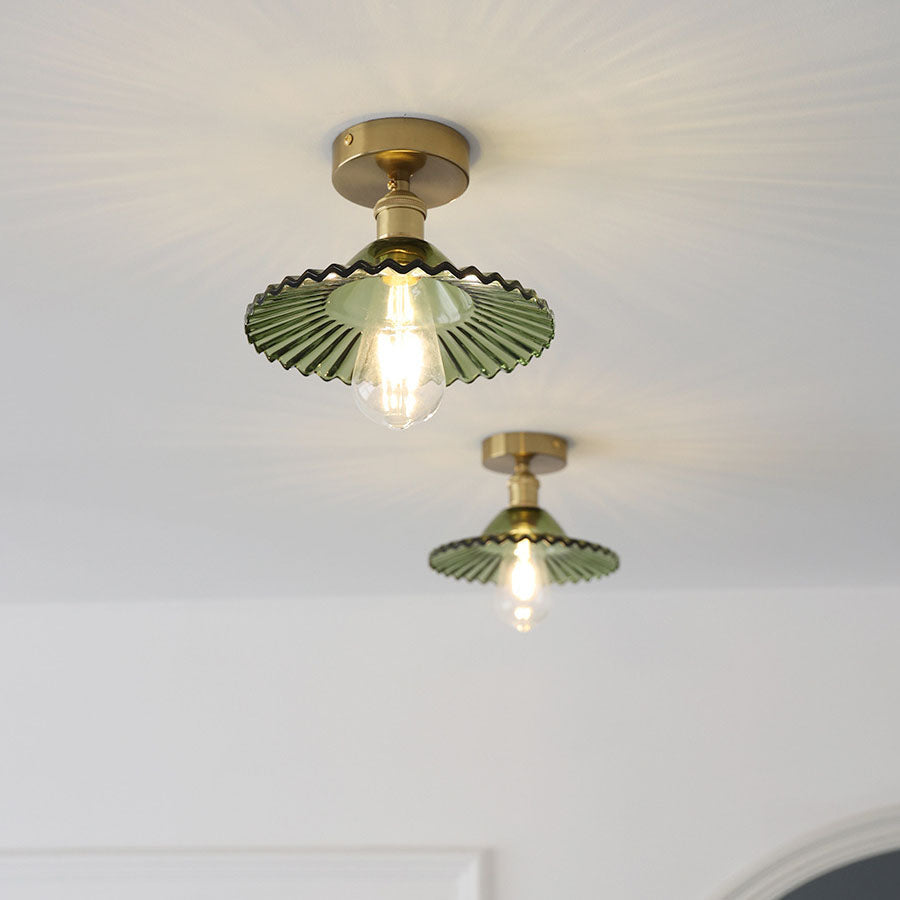 Lotuvia Japanische Vintage Deckenleuchte | Glas & Messing | Lotus Design | Semi-Flush-Mount