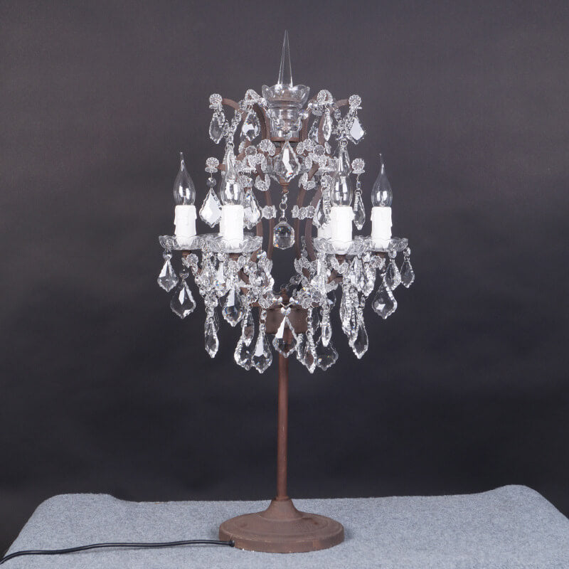 SolisLuxe Vintage Französische Kristall-Kerzenleuchter Tischlampe | 6 Lichter | Rustikale Eleganz | Luxuriöse Wohnzimmerdekoration
