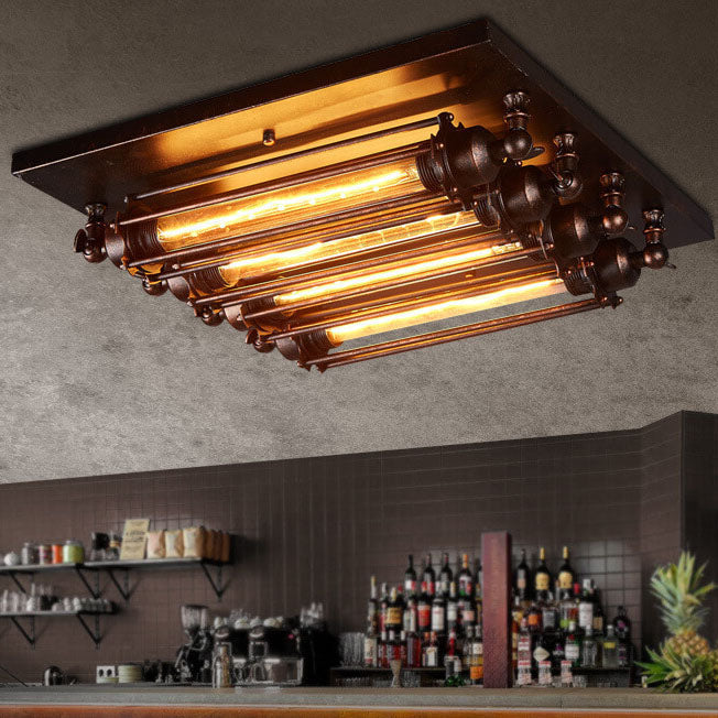 IronLuxe Industrielle Deckenleuchte | 4-flammig | Glas- & Eisenstreifen | Nostalgisches Design | Für Wohnzimmer & Esszimmer