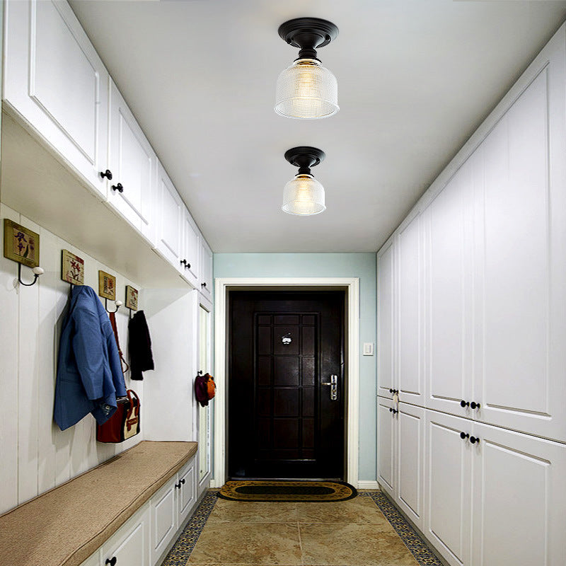 AuroraBloom Nordic Vintage LED-Deckenleuchte | Glasblumen-Design | Rund | Geometrisches Muster | Halbeinbau