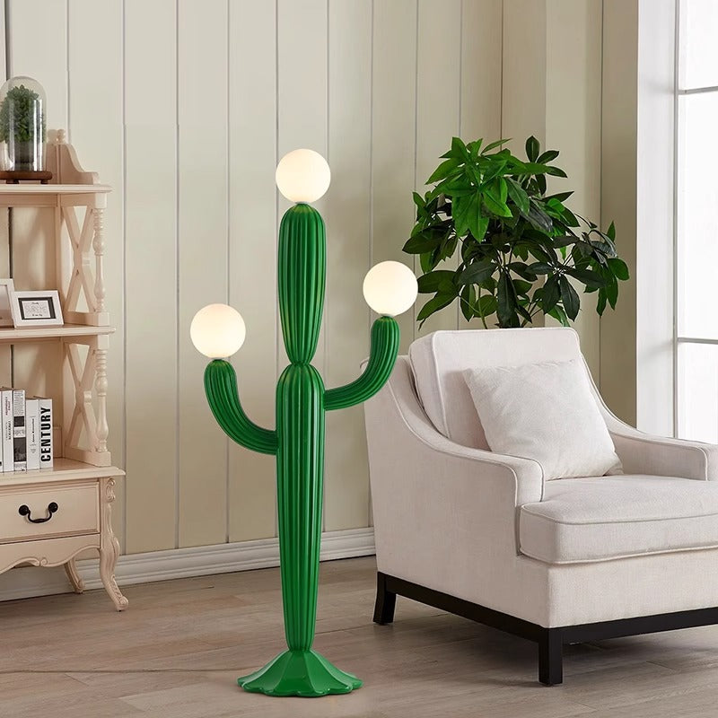 CactusGlow Designer Stehlampe | 3-Licht Design | Harz & Glas für Wohnzimmer