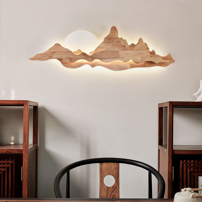 LunaPeak Moderne LED Wandlampe | Bergform Holz-Acryl Design | Wohnzimmer Beleuchtung