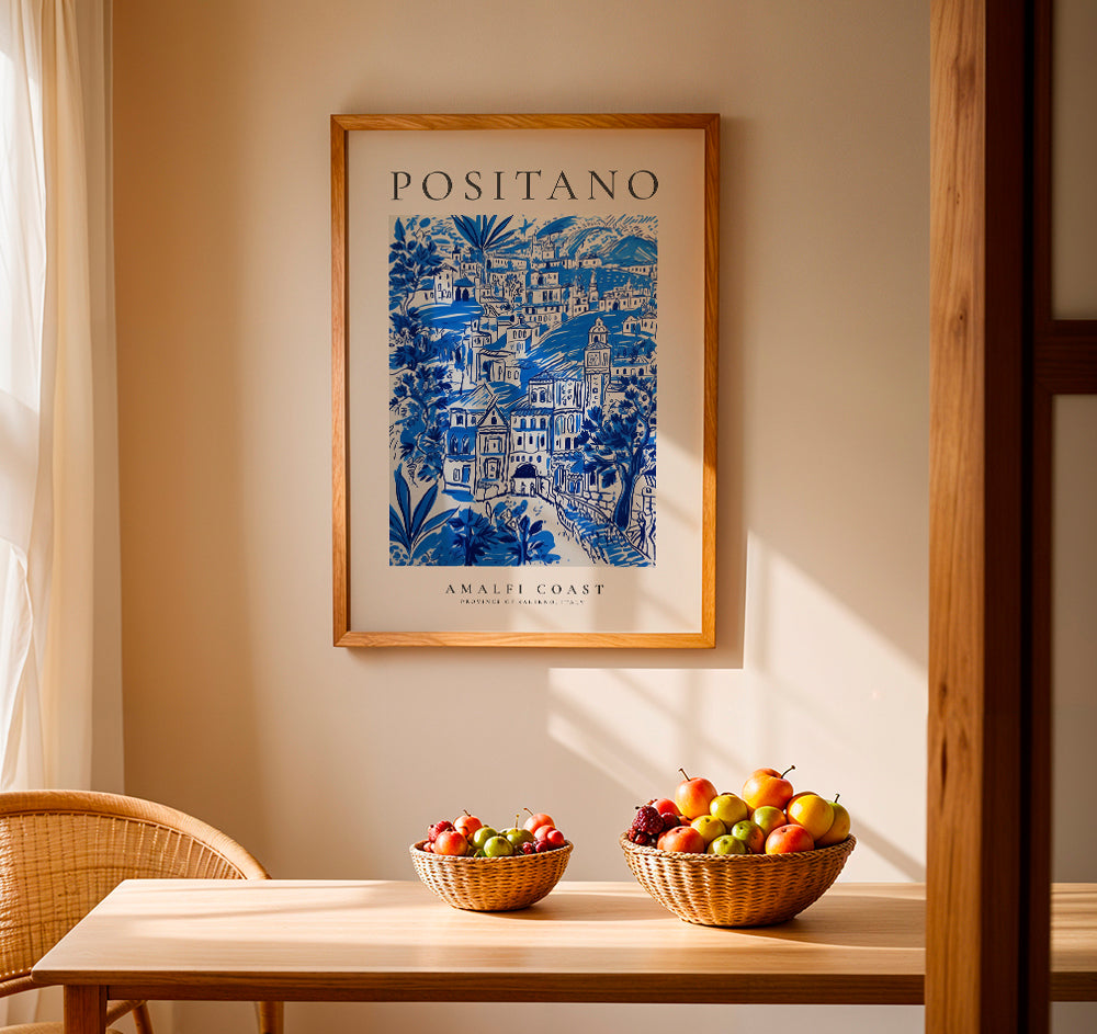 AmalfiVista Premium Wandbild Positano, Amalfiküste | Hochwertiger Leinwanddruck | Mediterrane Wanddekoration