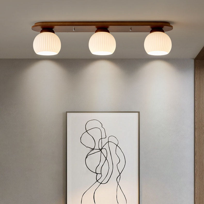 Zeniro Japanischer Stil Deckenleuchte | Gestreiftes Glas & Holz | Flush Mount | Minimalistisches Design